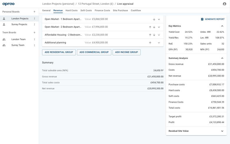 Reorder revenue and cost groups in your development appraisals and feasibilities - Aprao