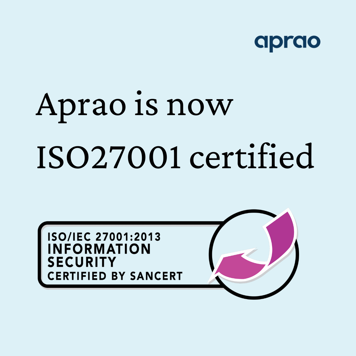 Aprao is now ISO27001 certified
